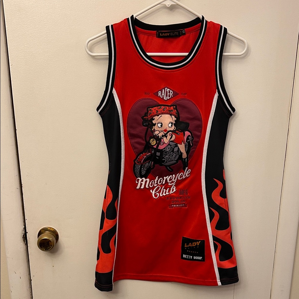 Lady Elite Betty Boop Red Racer Jersey Dress Size XS Like New